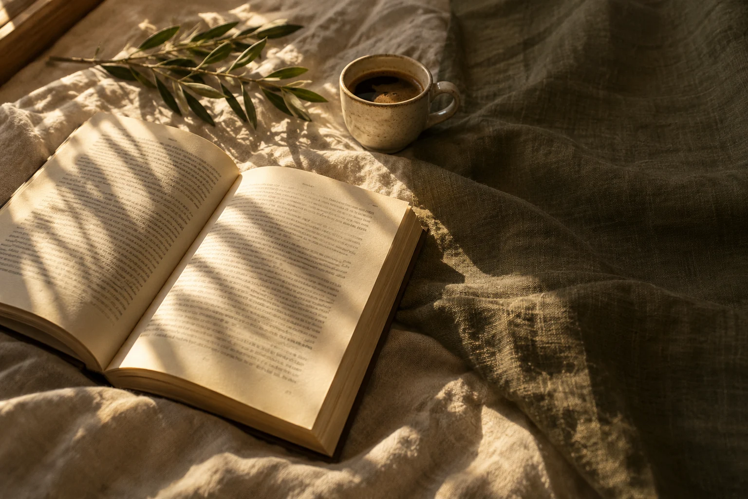 An open book in warm afternoon light