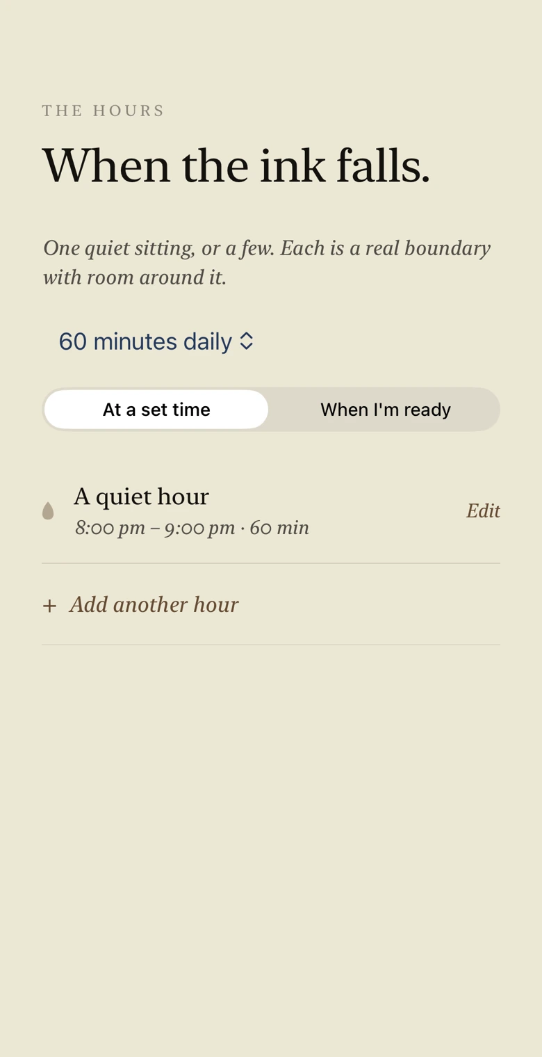 InkHour Schedule with a daily reading goal and choice of scheduled or flexible reading